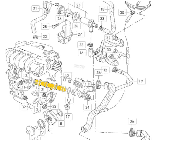 Coolant Pipe for Audi & Volkswagen | OEM Cross Reference: 021121050C, 022121050, 022121085E, 021121050A | Stainless Steel