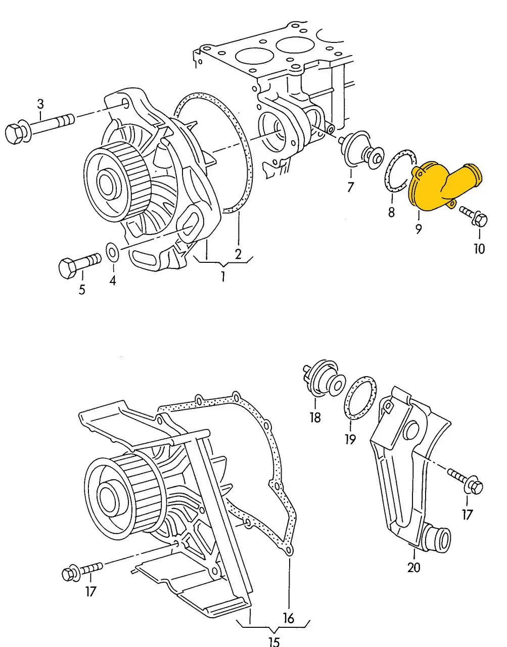 Thermostat Cover for Audi & Volkswagen | OEM Cross Reference: 074121121B, 035121121A | Stainless Steel