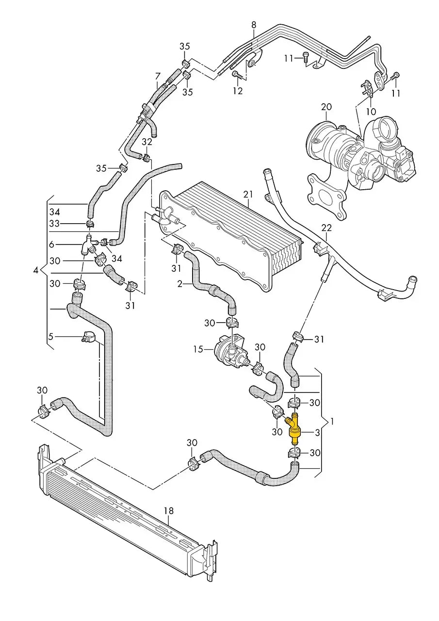T-Piece for Audi, Seat, Skoda & Volkswagen | OEM Cross Reference: 1K0121087Q, 1K0121087LG, 5Q0121087L | Stainless Steel
