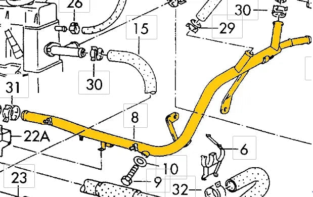 Coolant Pipe for Volkswagen | OEM Cross Reference: 074121065AA, 074121065AB, 074121065AC, 074121065AD, 074121065M, 074121065N, 074121065P, 074121065Q, 074121065R, 074121065S, 074121065T | Stainless Steel