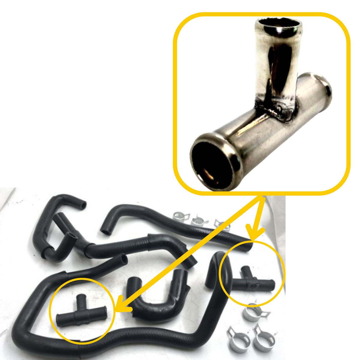 Heater Hose T-Pipe for Mitsubishi | OEM Cross Reference: MR201040, 7805A103, MB879871, MR958633 | Stainless Steel