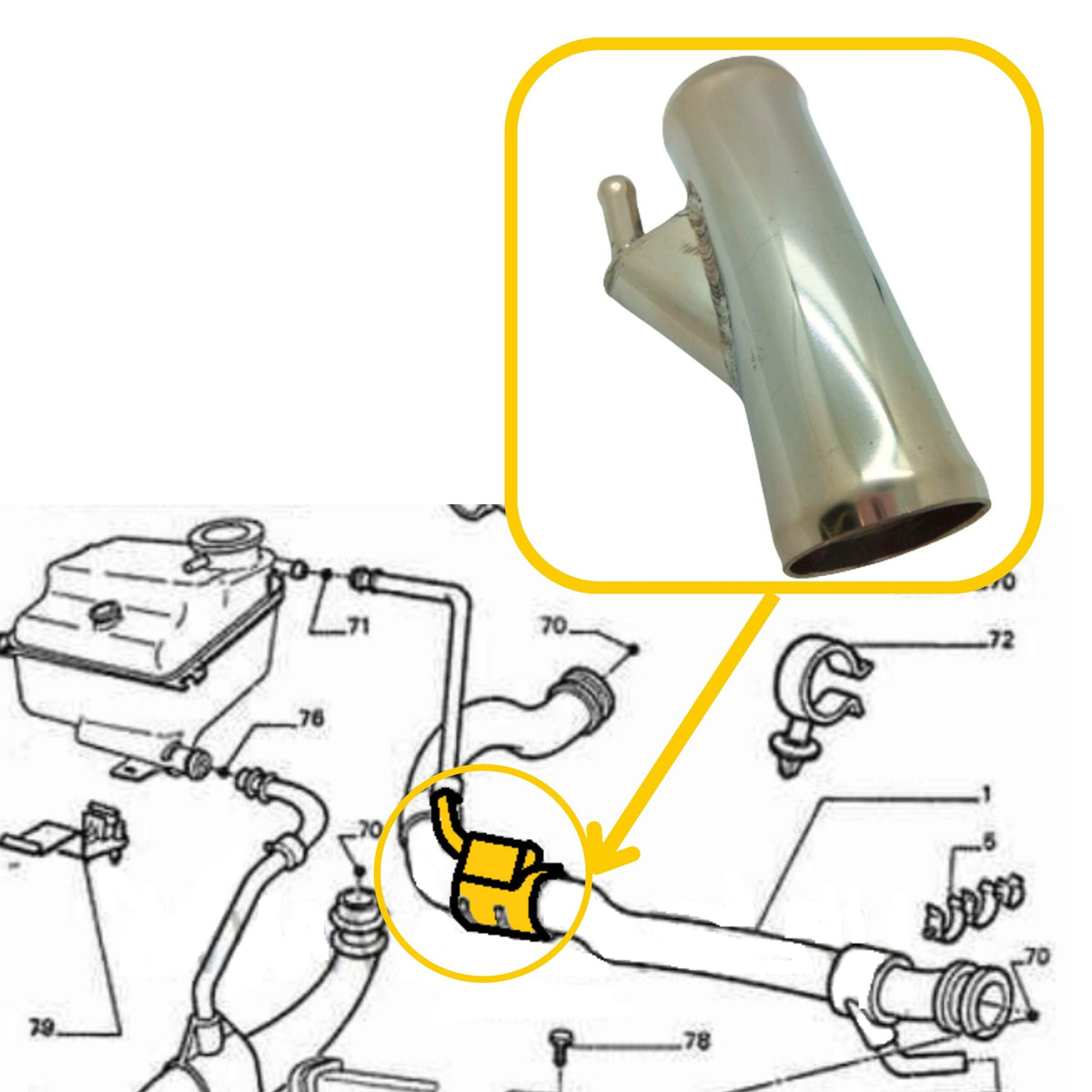 Hose T-Pipe for Citroen & Peugeot | OEM Cross Reference: 1343G3, 1343G2, 1343G5 | Stainless Steel
